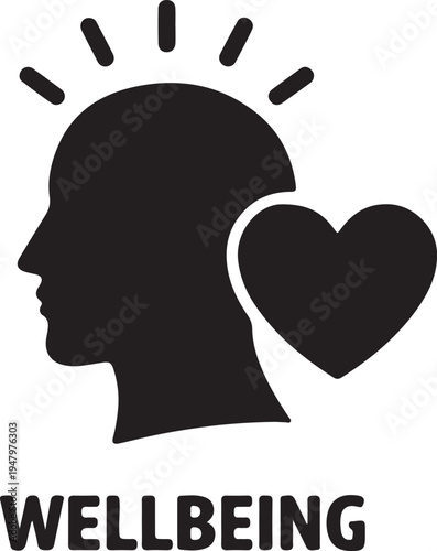Emotional Intelligence Icon - Silhouette of Human Head with Heart Shape