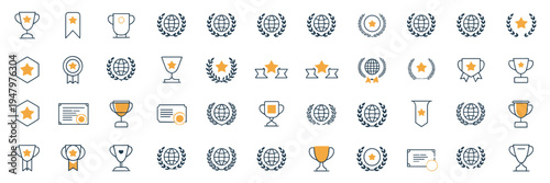 International award and trophy icon set – Ideal for corporate recognition, achievement badges, or global branding.