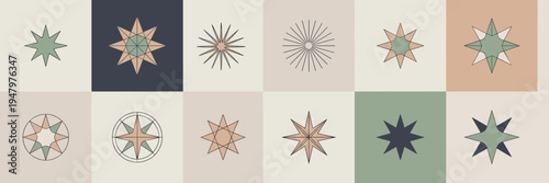Geometric star harmony and tranquility set – Perfect for meditation guides, mental health blogs, or zen-like branding.