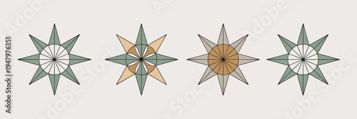 Zen star harmony and geometric balance icons – Suitable for wellness retreats, tranquility themes, or minimalist branding.