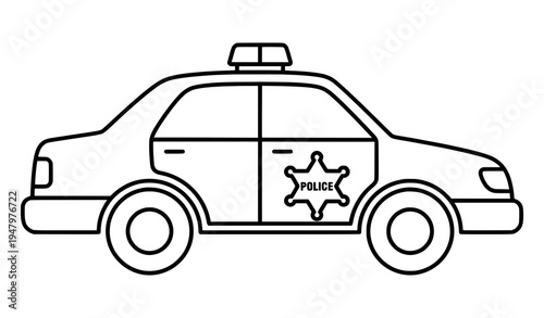 Police Patrol Car Coloring Book Vector Line Drawing for Children