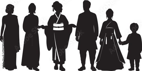 Diverse Multicultural People Silhouettes in Traditional Clothing Isolated Vector Illustration isolated PNG with Transparent Background