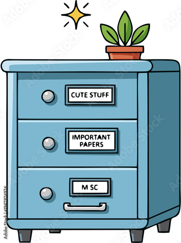 Blue cartoon dresser with drawers.