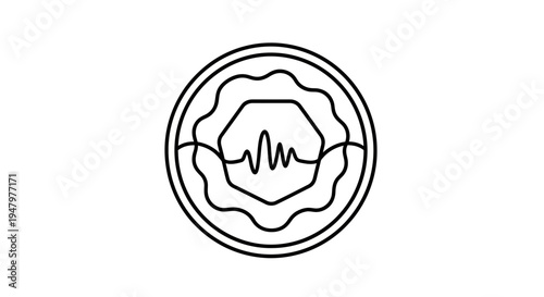 Abstract Sound Wave and Hexagon Geometric Shape in Circle Emblem