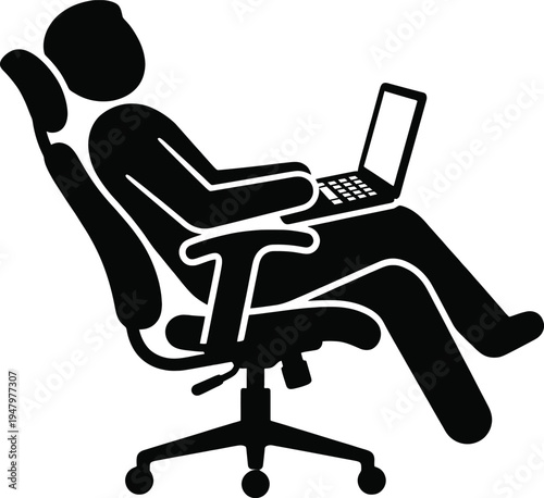 Silhouette of a person sitting on an office chair with laptop computer