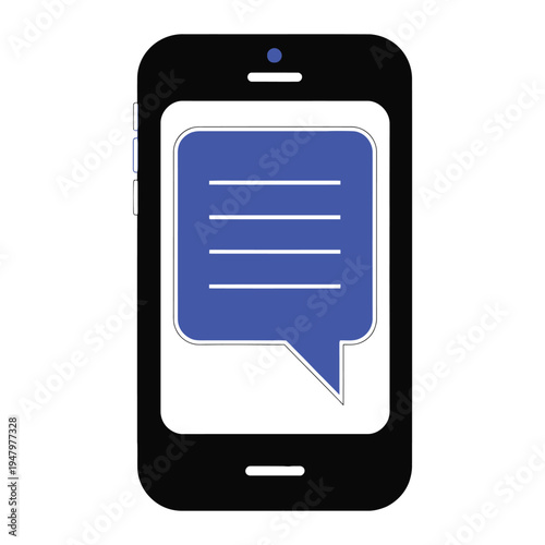Smartphone with blue chat message bubble icon on white screen