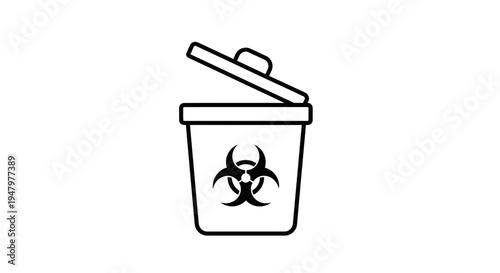 Biohazard Waste Bin Icon with Lid Open, Medical Trash Can Symbol