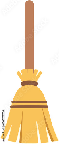 Broom with brown wooden handle.