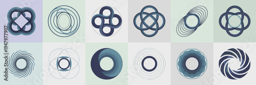 Scientific torus geometric loop icons – Perfect for laboratory software, space exploration themes, or innovative tech branding.