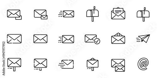Collection of envelope and mail icons in various states