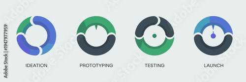 Product innovation cycle icons – Perfect for R&D project tracking, technology lifecycle reports, or agile development methodology guides.
