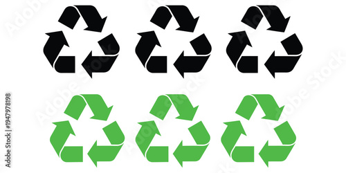 Recycling symbols in black and green