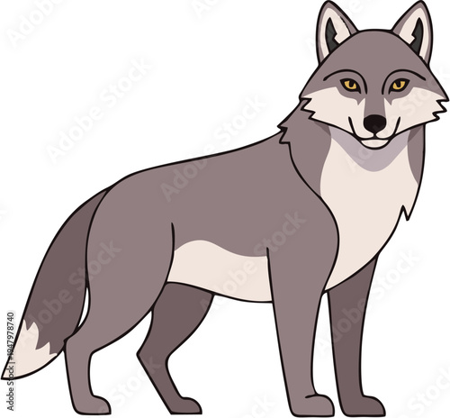 Cartoon gray wolf standing.