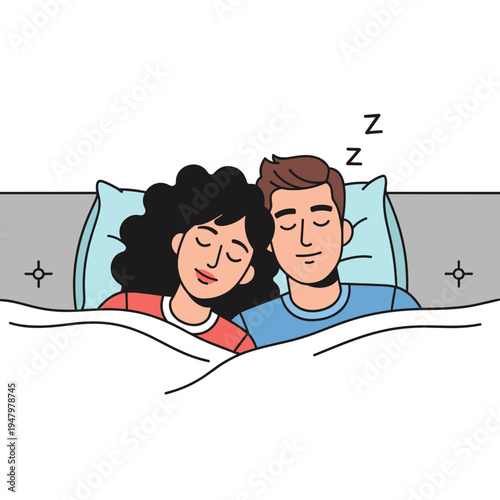 Mom and dad napping together in bed illustration