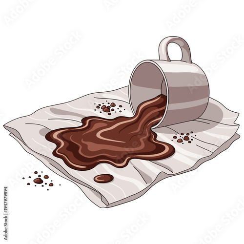 Spilled cocoa on cloth from mug illustration