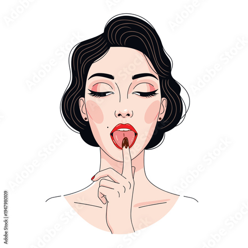 Woman tasting chocolate on finger beauty portrait illustration