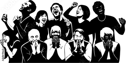 Group of People Singing Loudly Together.