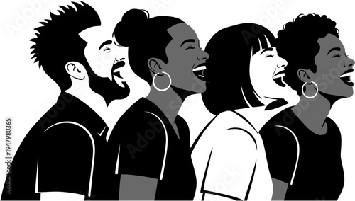 Diverse Group of Laughing Friends.