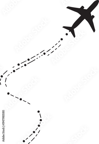 Airplane following a curved flight path over a map with plotted coordinates Vector

