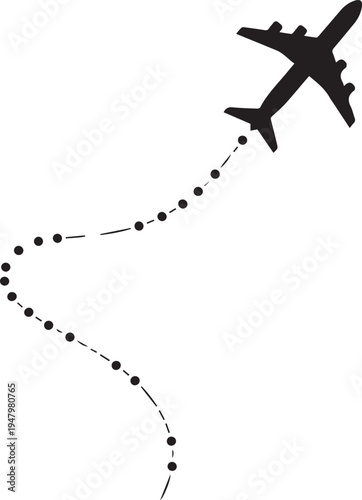 Aircraft following a curved flight path over a map background Vector

