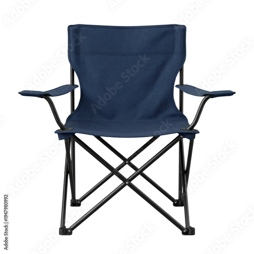 Φωτογραφία Blue folding camping chair with armrests and metal frame