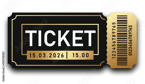 Golden ticket with barcode and date