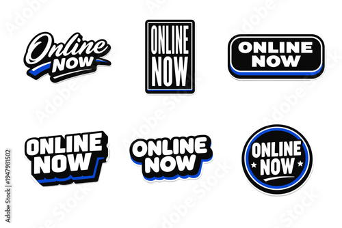 Online now modern typography sticker design