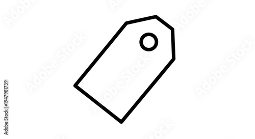 Black and white outline of a price tag or label with a hole, isolated on a white background.