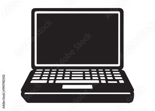 laptop logo silhouette vector, notebook laptop silhouette vector illustration, laptop computer silhouette  logo, digital technology laptop device logo silhouette design on white background 