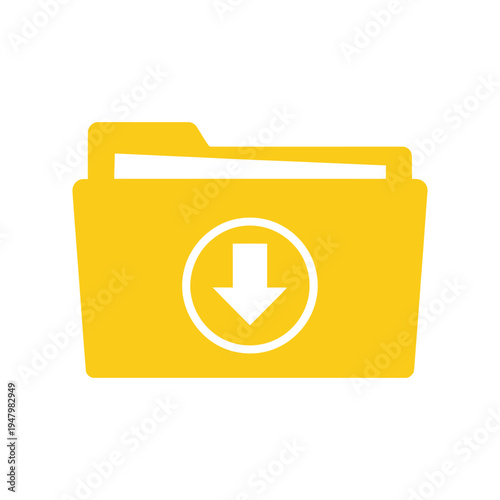 Yellow folder icon with download arrow symbol for file management and data storage backup