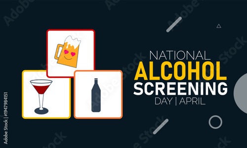 National Alcohol Screening Day,celebrate in April with drink icons, raising awareness about health and responsible consumption
