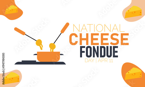 National Cheese Fondue Day Flat Vector Illustration with Cooking Pot, Dipping Forks, and Cheese Slices - April 11th