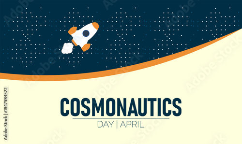 Cosmonautics Day Illustration with Rocket Ship in Space, April Celebration for Astronautics and Exploration, Night Sky