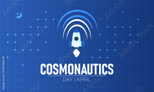 Cosmonautics Day Illustration with Rocket Launching Signals, April Celebration of Space Travel and Research, Grid Background