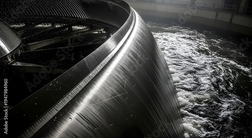 Industrial Water Flowing Through Metal Conveyor.