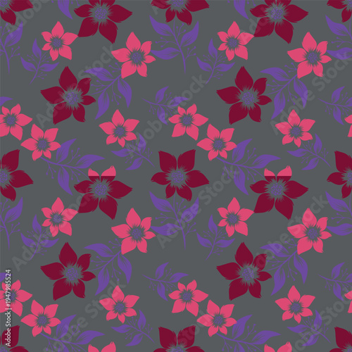 Seamless floral pattern, decorative ditsy print with gentle spring garden, wild plants. Cute botanical design with small hand drawn flowers, leaves, branches, herbs. Vector illustration.
