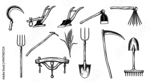 Vintage Agricultural Farm Tools and Harvest Equipment