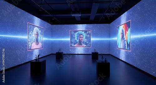 Modern Art Gallery with Neon Lighting.
