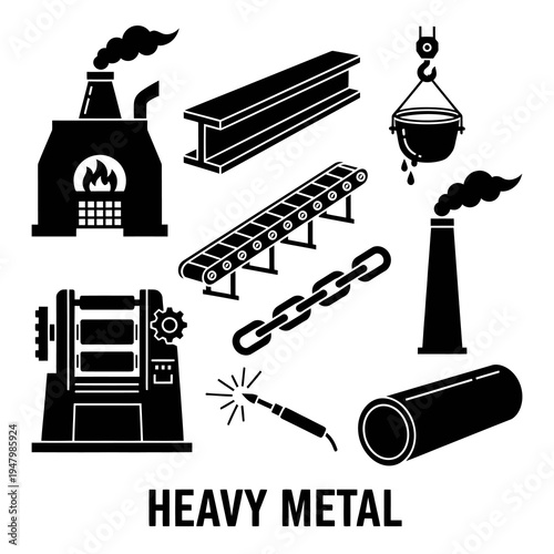 Heavy Metal Industry and Steel Manufacturing Icons