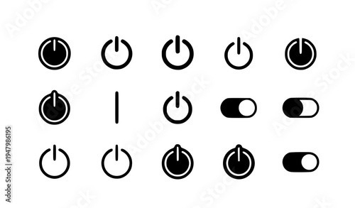 Power switch icon set electric on off button symbols minimalist vector collection