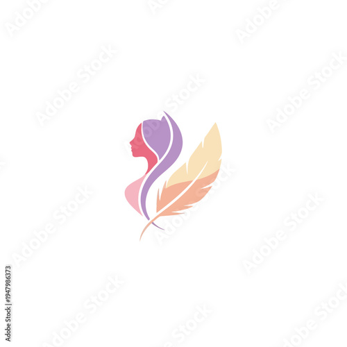 Elegant Woman Silhouette with Feather Graphic