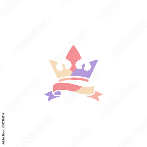 Abstract Crown Icon with Ribbon - Royal Emblem, Award, Luxury, and Victory Symbol