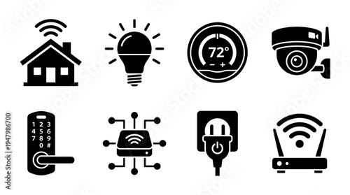 Smart Home Icons for Automation, Security, and Wireless Control