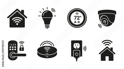 Smart Home Icons for Automation, Security, and Wireless Control