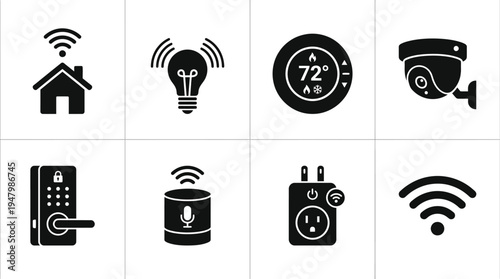 Smart Home Icons for Automation, Security, and Wireless Control