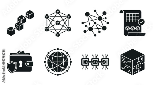 Blockchain Icons for Cryptocurrency, Ledger, and Decentralized Networks