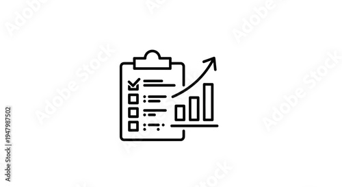 Checklist and Growing Bar Chart Icon: Business Growth, Planning, and Success
