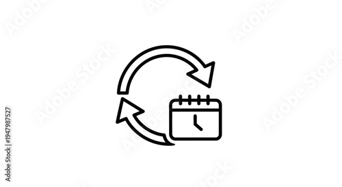 Circular arrows around calendar icon with clock, representing time management and scheduling