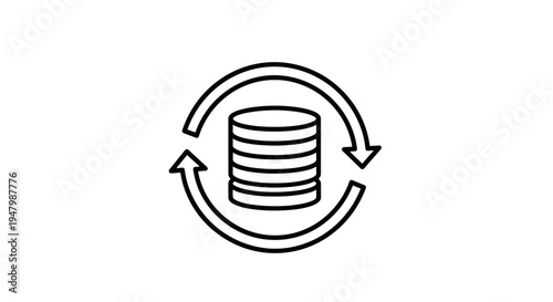 Database synchronization icon with circular arrows, data exchange concept