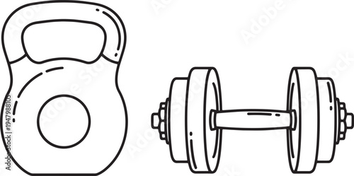 Set of 2 fitness icons vector, kettlebell and dumbbell